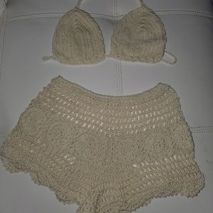 NEW Hand embroiled two pieces bathing suit
